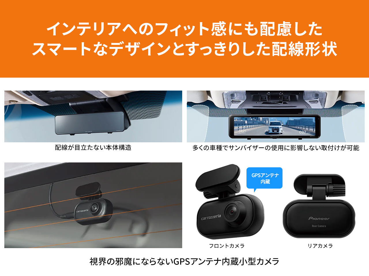 前後2カメラ 370万画素高画質 デジタルミラー型ドライブレコーダーユニット VREC-MS700D