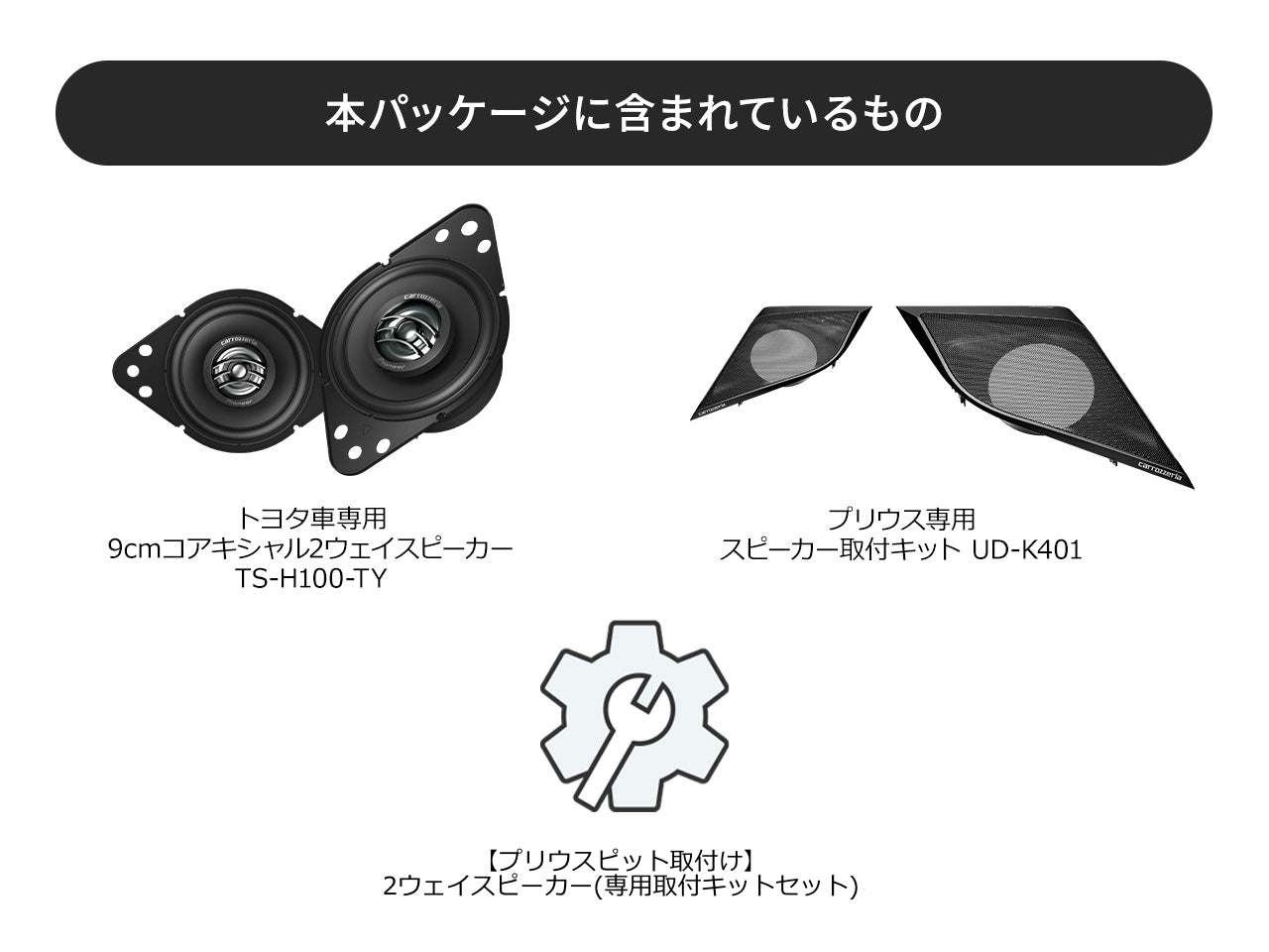 【プリウス専用パッケージ】トヨタ車専用 9cm コアキシャル2ウェイスピーカー TS-H100-TY ピット取付込み