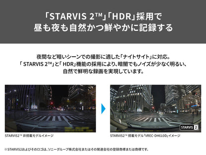 前後2カメラ 370万画素 24時間駐車監視 ドライブレコーダーユニット VREC-DH610D
