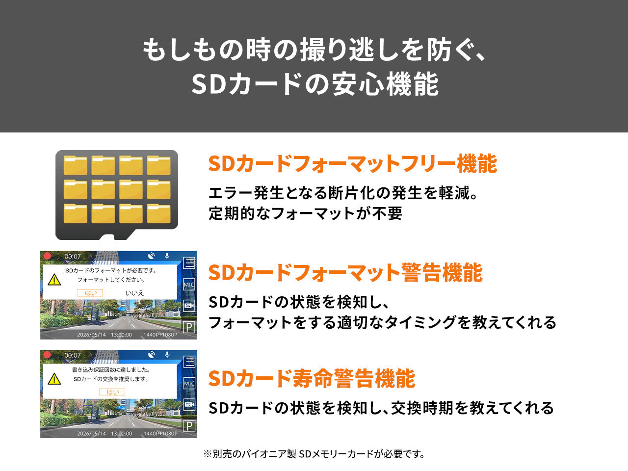 前後2カメラ 370万画素 24時間駐車監視 ドライブレコーダーユニット VREC-DH610D