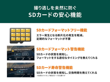 前後2カメラ フルHD高画質 夜間に強い ドライブレコーダーユニット VREC-DZ410DII