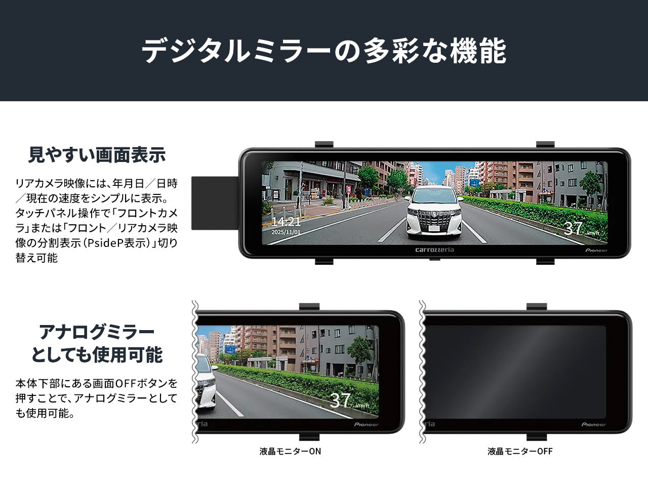 前後2カメラ 200万画素フルHD デジタルミラー型ドライブレコーダーユニット VREC-MZ300D